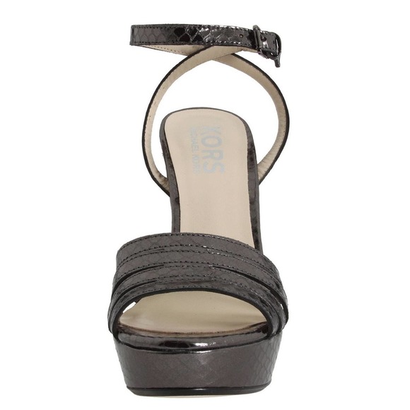 KORS Michael Kors ISABELLA Strappy Platform Pump Heel Gunmetal/Snake 6/8.5 New - Picture 4 of 7